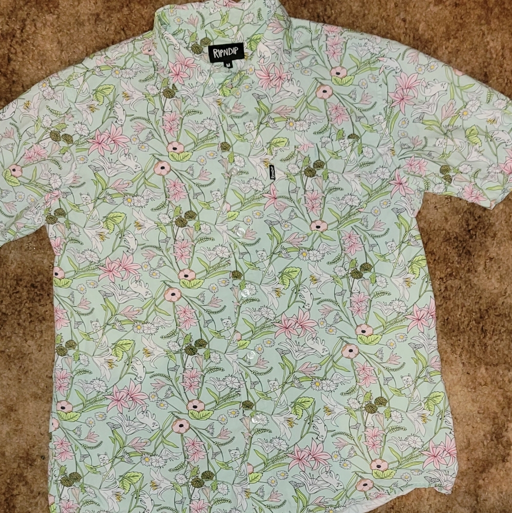 Ripndip Floral Button Down- Green and Pink